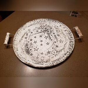 Off White & Gray Rustic Look Metal Tray